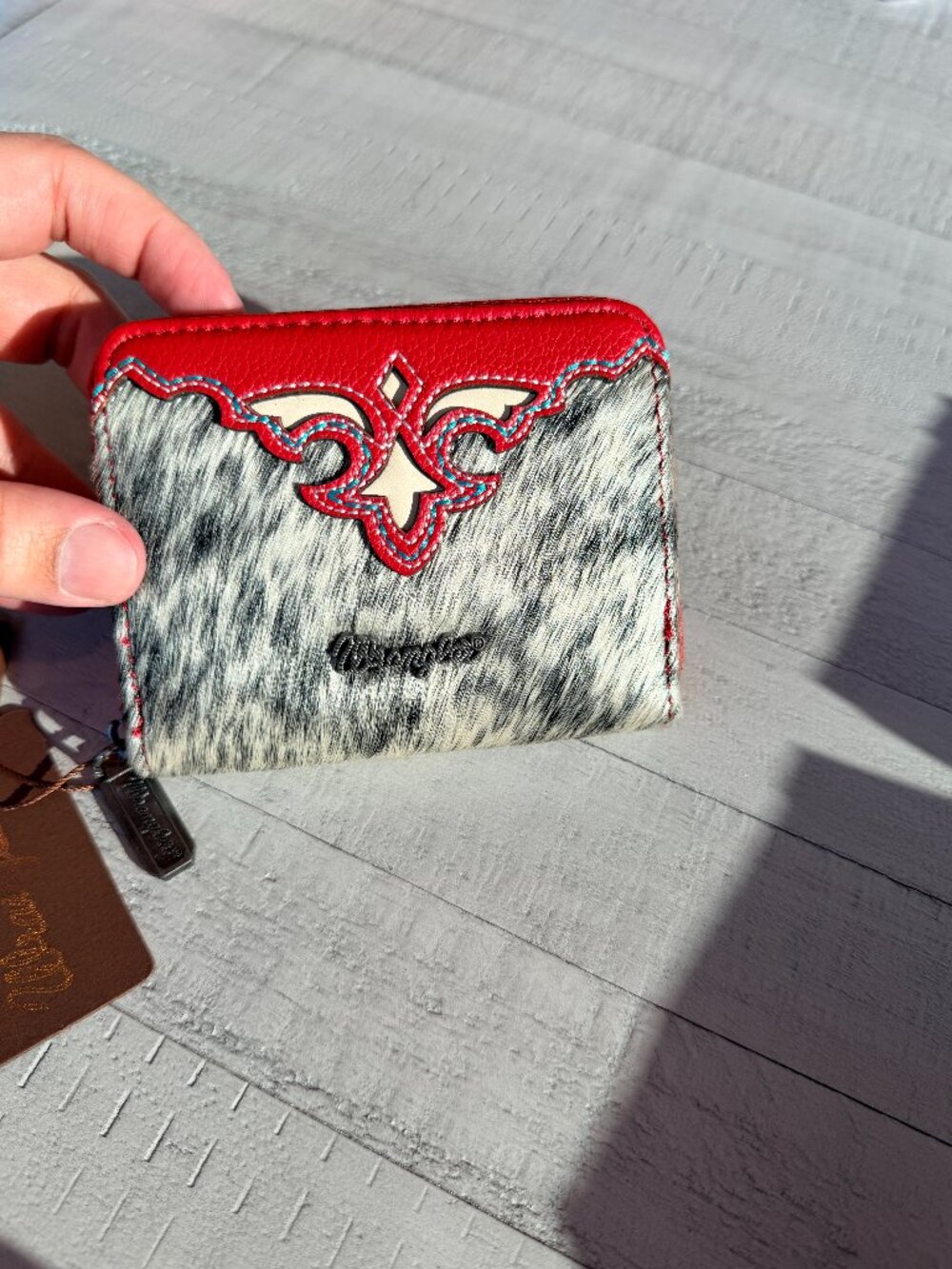 Wrangler Genuine Hair-On Cowhide Zip-Around Wallet - Red
